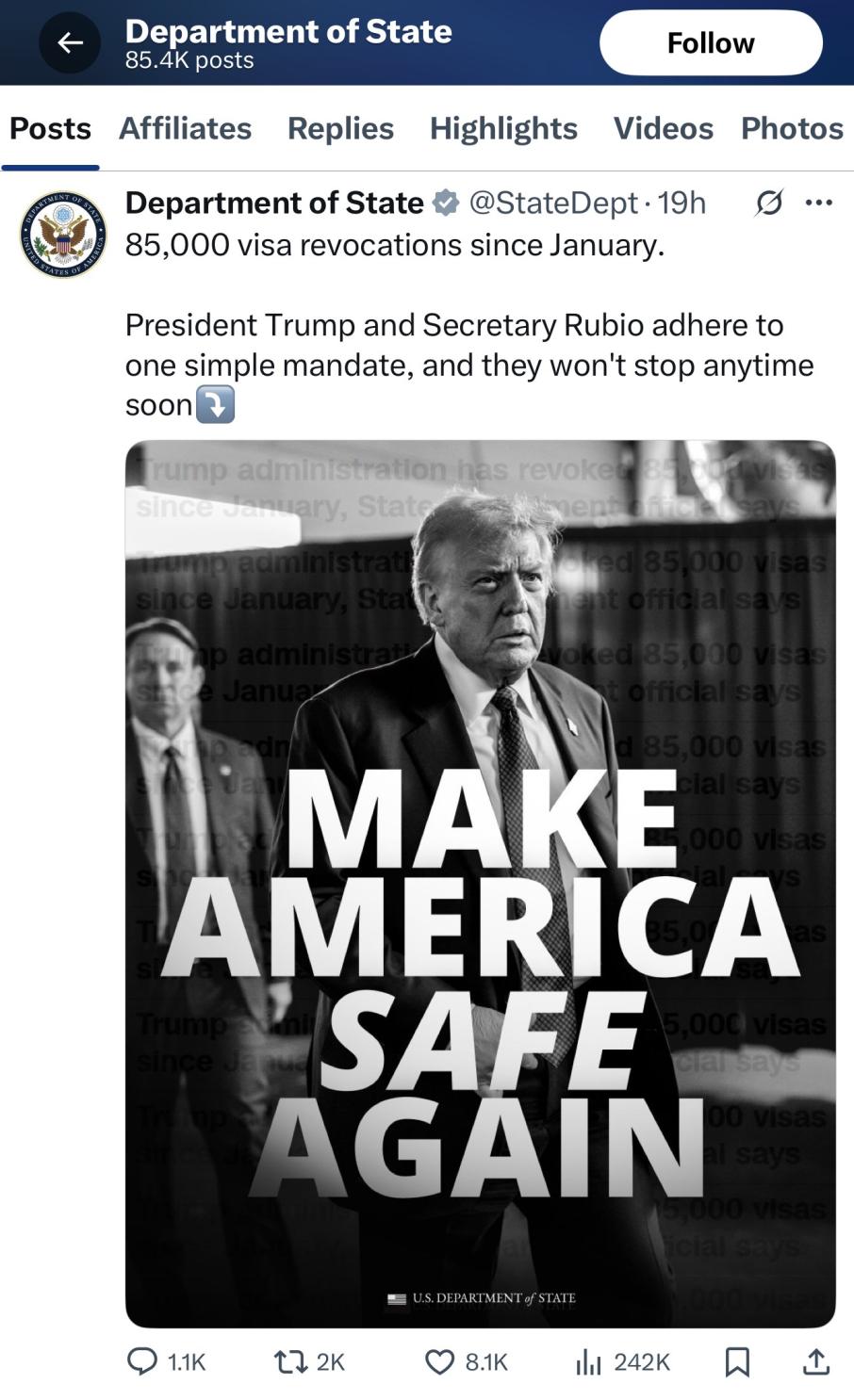 ट्रम्प प्रशासनद्वारा सुरक्षा जोखिम भन्दै ८५ हजार भिसा रद्द